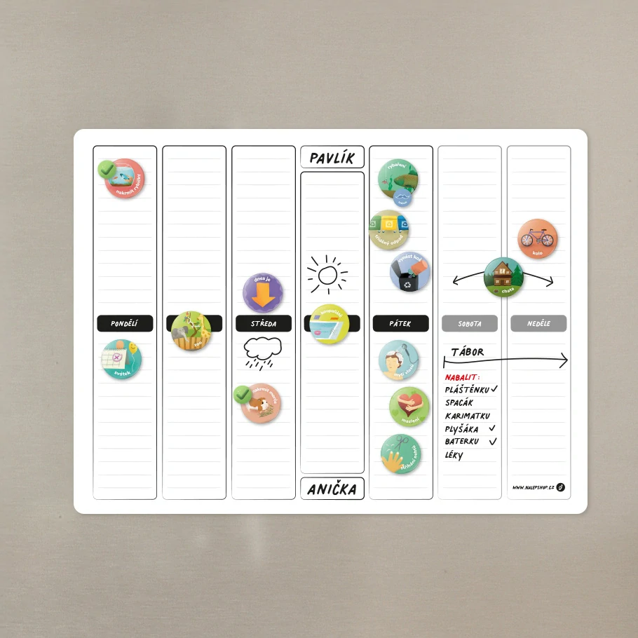 Magnetický týdenní plánovač pro dvě děti 40×30 cm bílý - Obrázek 2