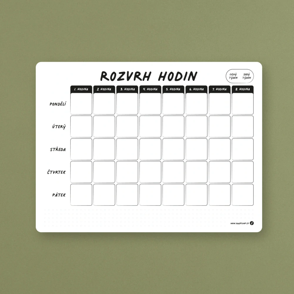 Magnetický popisovatelný školní rozvrh 40×30 cm bílý - Obrázek 2