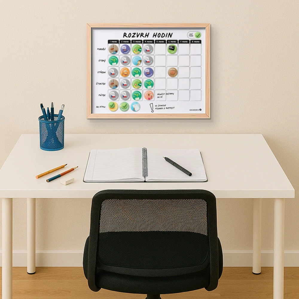 Magnetický popisovatelný školní rozvrh 40×30 cm bílý