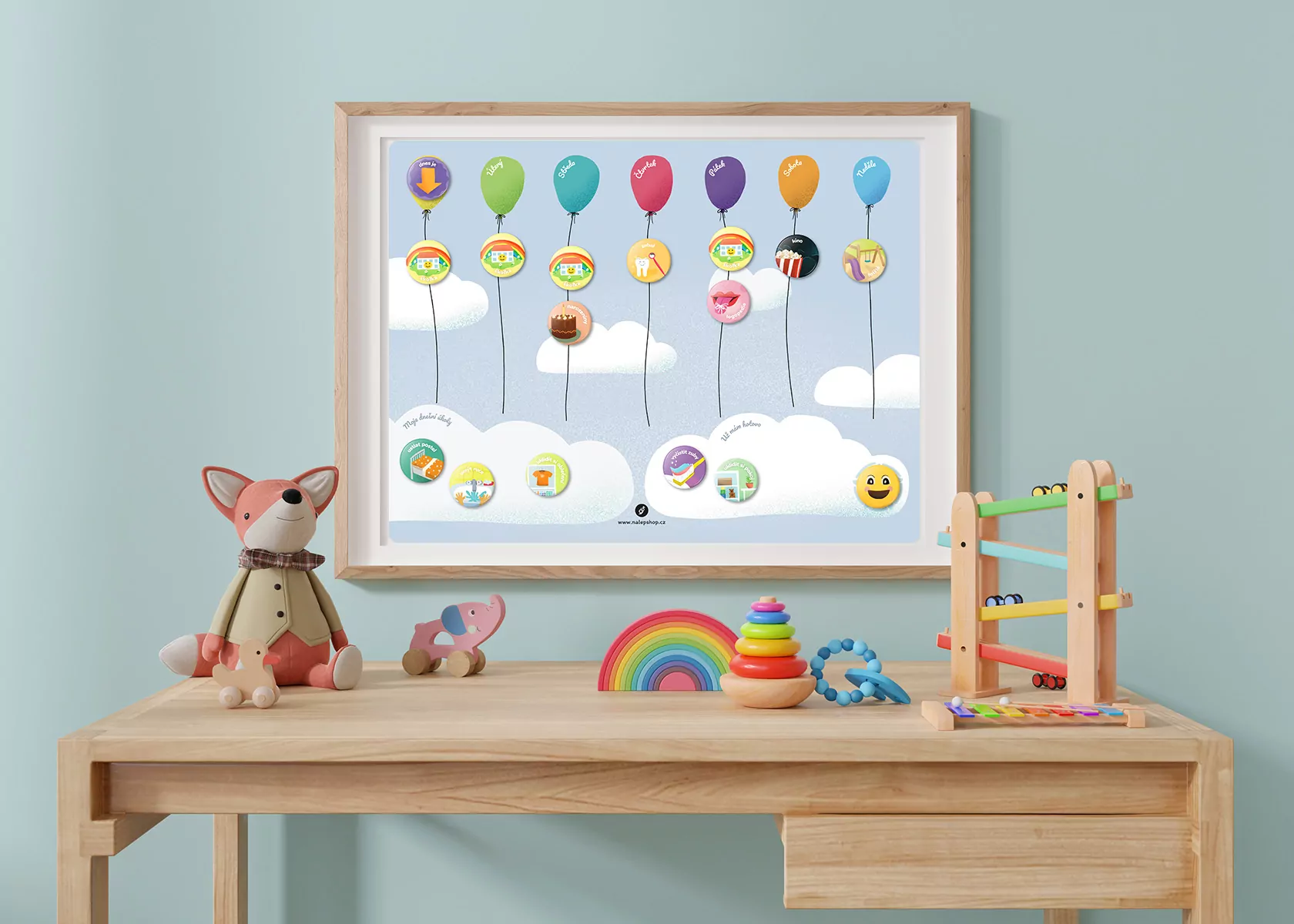 Magnetický týdenní plánovač pro děti 40×30 cm - balónky - Obrázek 2