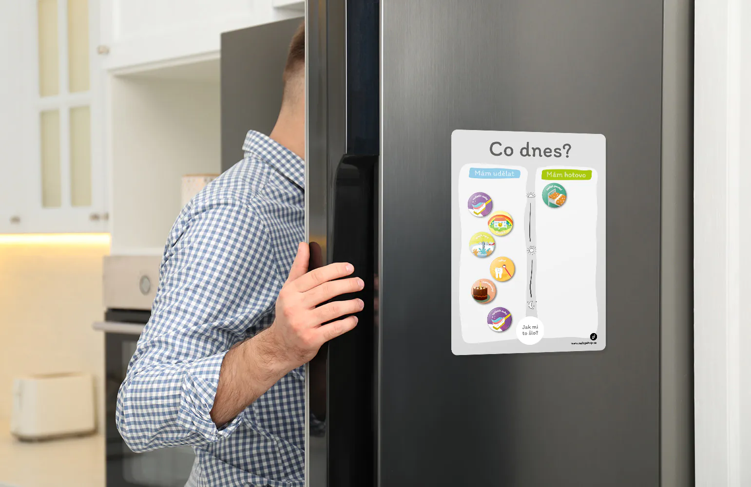 Magnetický denní plánovač pro děti 21×29 cm - co dnes? (šedý)