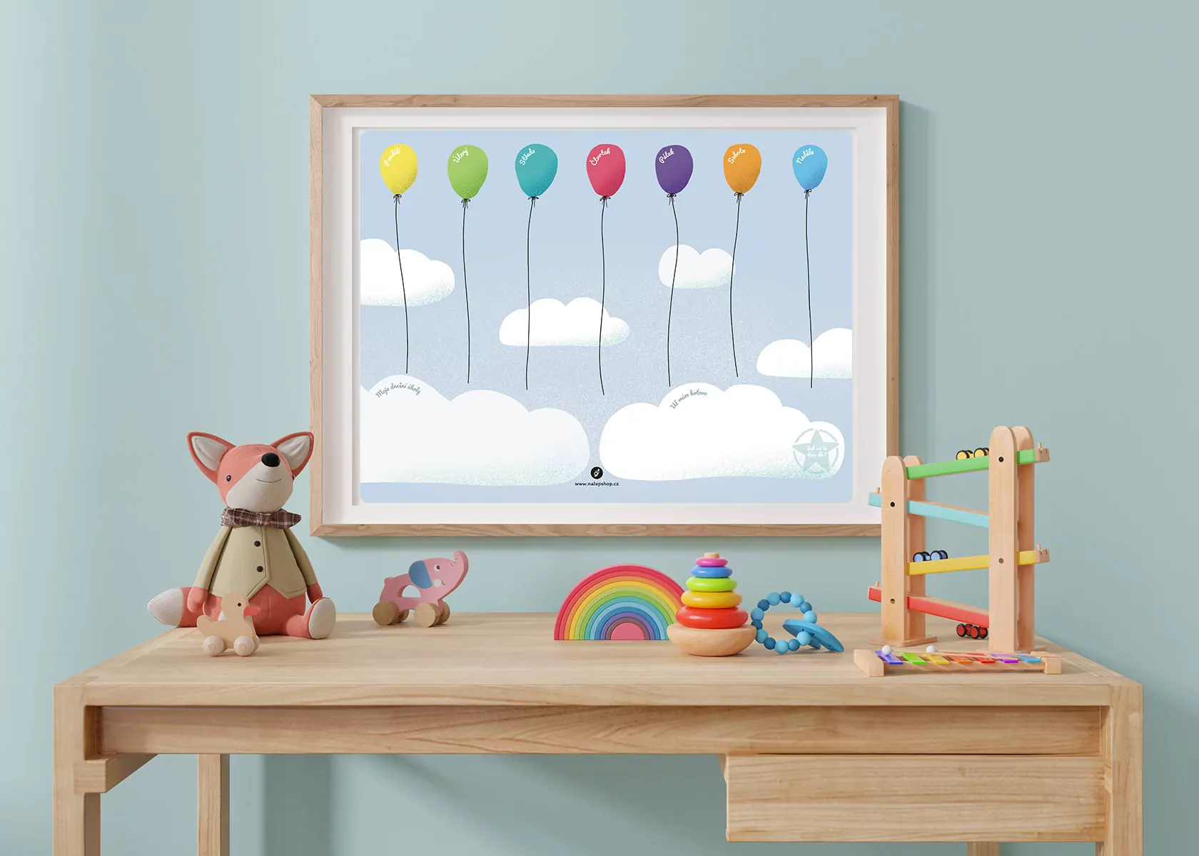 Magnetický týdenní plánovač pro děti 40×30 cm - balónky