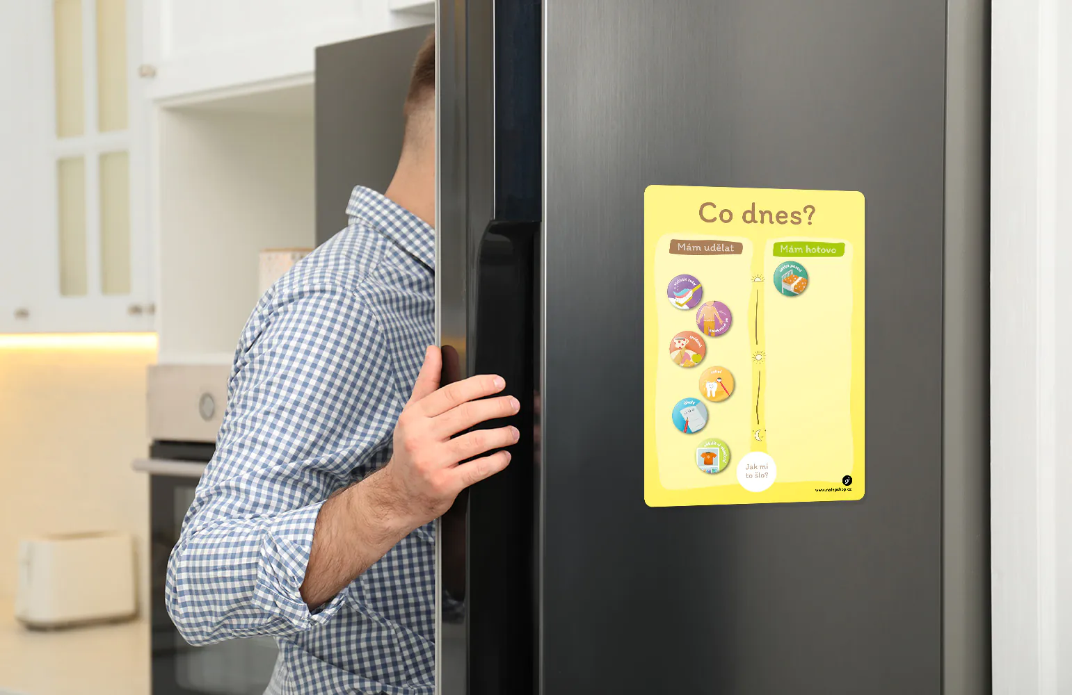 Magnetický denní plánovač pro děti 21×29 cm - co dnes? (žlutý)