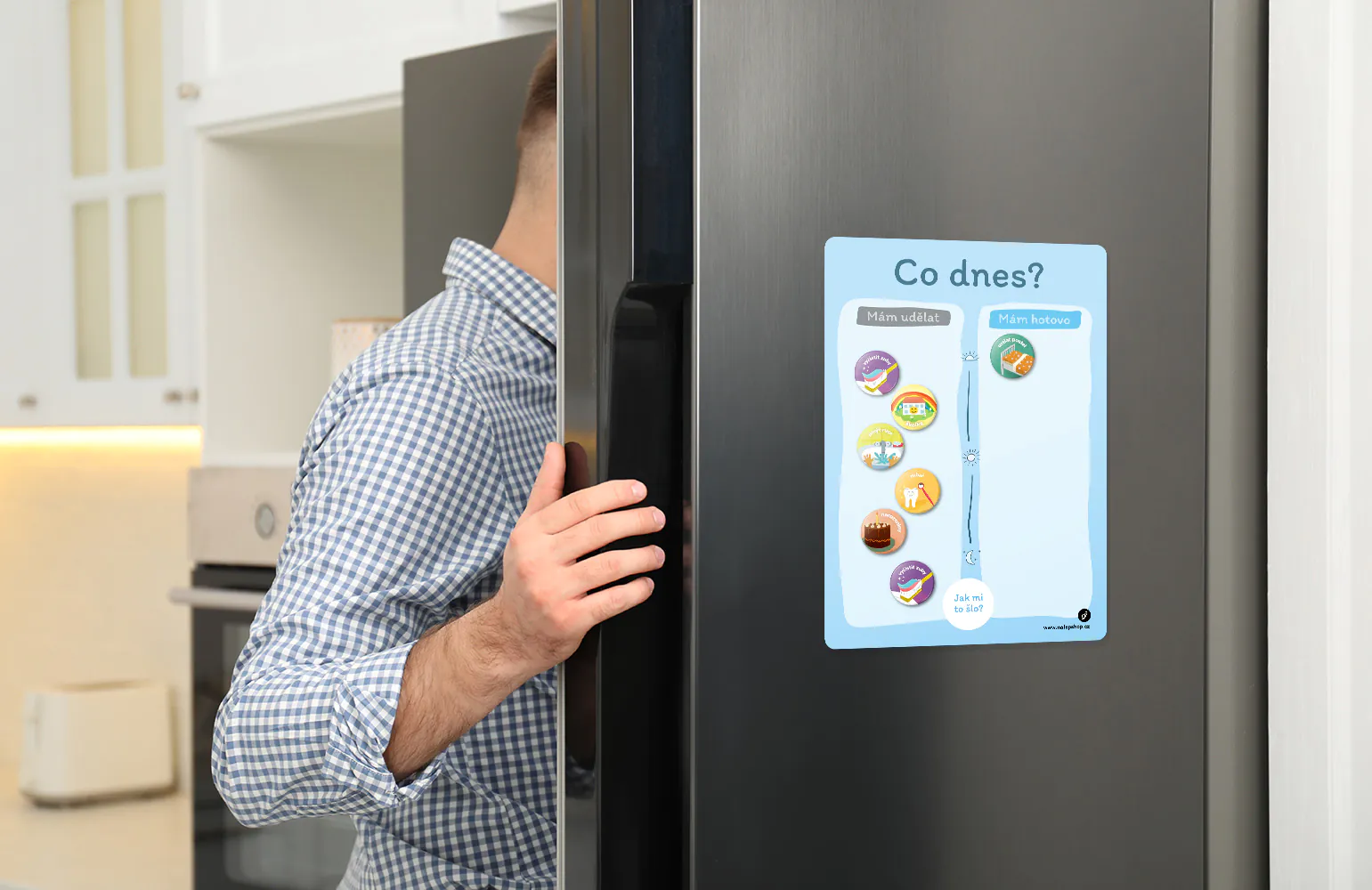 Magnetický denní plánovač pro děti 21×29 cm - co dnes? (modrý)